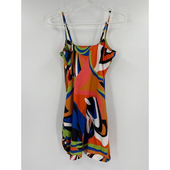 2/$30 SHEIN Mini Dress Size 4 / Size S Orange Artsy Print Geometric - Picture 5 of 5